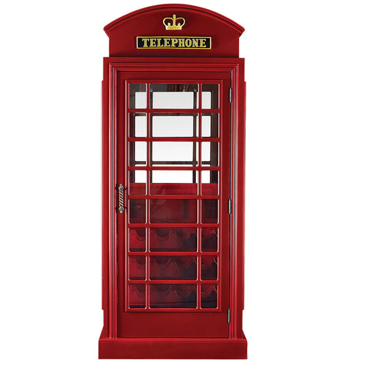 English Phone Booth Bar Cabinet - Red