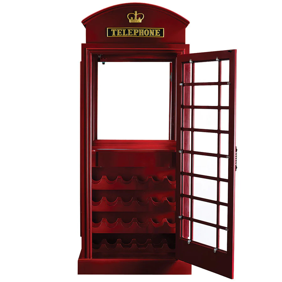 English Phone Booth Bar Cabinet - Red