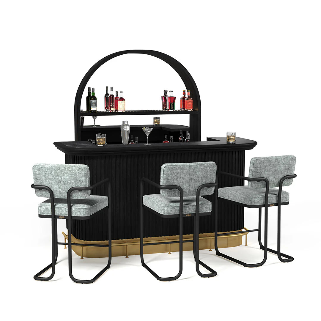 Prohibition 84" Cocktail Bar black with grey stools and black backbar