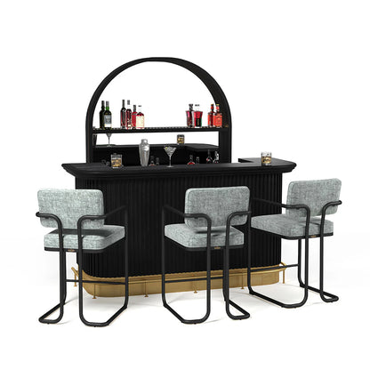 Prohibition 84" Cocktail Bar black with grey stools and black backbar