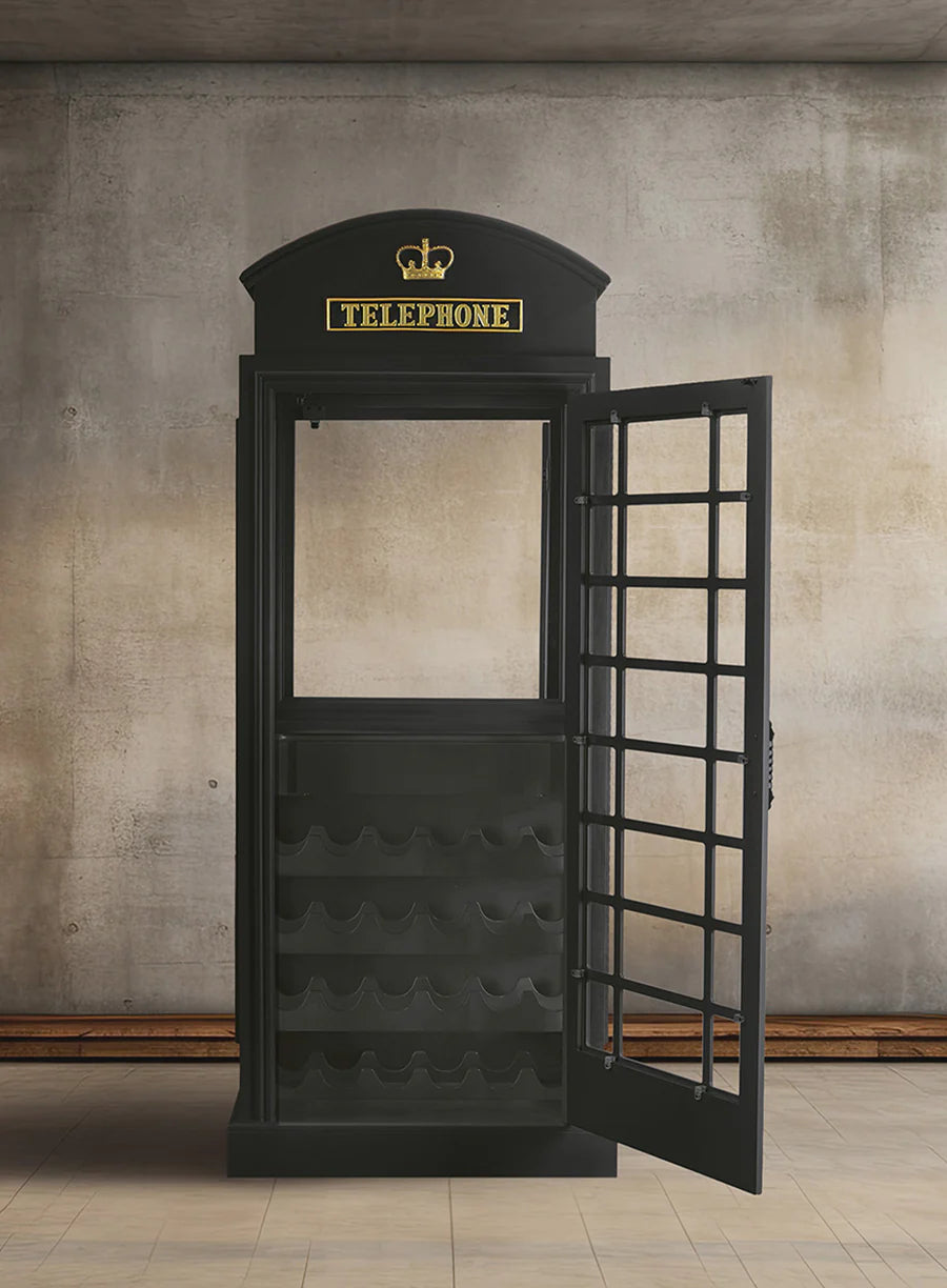 English Phone Booth Bar Cabinet - Black