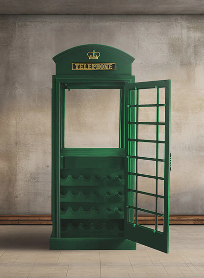 English Phone Booth Bar Cabinet - Green