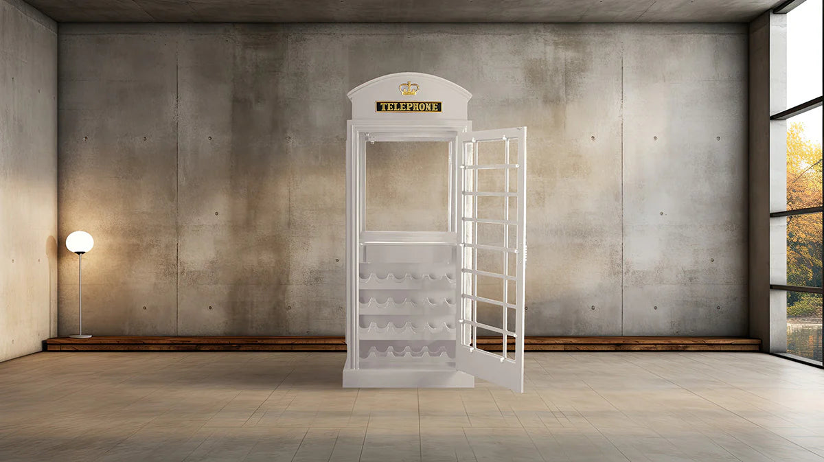 English Phone Booth Bar Cabinet - White