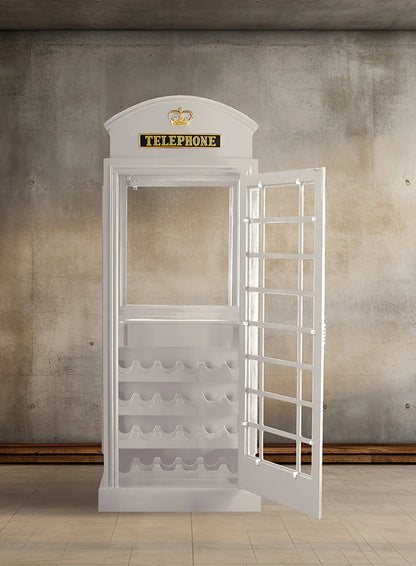 English Phone Booth Bar Cabinet - White